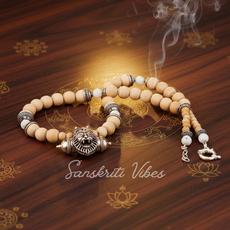 Sterling Silver Divine Narasimha Kavacha with Holy Tulsi Beads – 20 Inch 92.5% Pure Silver 10 mm Spiritual Mala - Retail Maharaj
