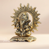 Mini Ganesh Ji With Chakar Antique Finish Metal Ganesha Statue Ganpati Murti Idol For Pooja Home And Office Decor Gold Colour Handcrafted Decorative Showpiece - Retail Maharaj