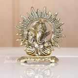 Mini Ganesh Ji With Chakar Antique Finish Metal Ganesha Statue Ganpati Murti Idol For Pooja Home And Office Decor Gold Colour Handcrafted Decorative Showpiece - Retail Maharaj
