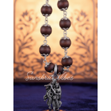 Matar Mala Pattern Silver Tulsi Beads Flower Capped Mala with Radha Krishna Locket – Premium Shyama Tulsi 92.5% Silver Necklace - Retail Maharaj