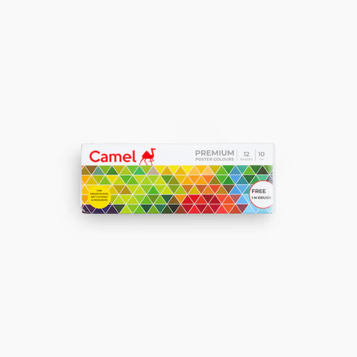 Camel Premium Poster Colours Assorted Pack of 12 Shades in 10ml (Brush Free) - Retail Maharaj