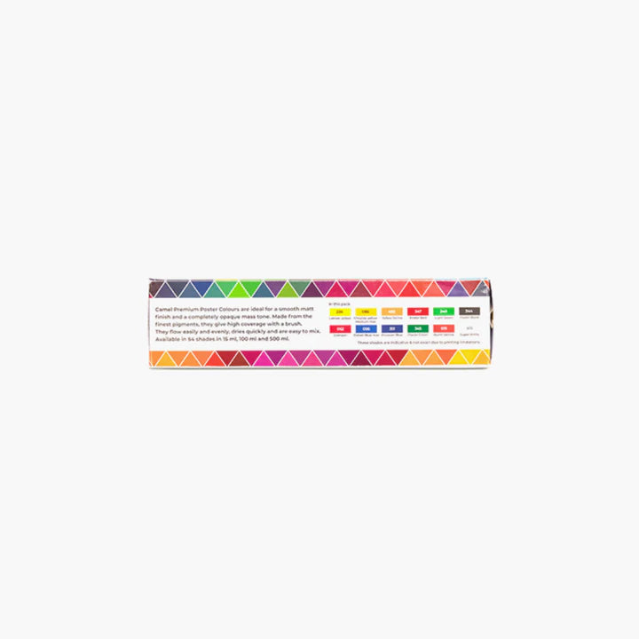 Camel Premium Poster Colours Assorted Pack of 12 Shades in 10ml (Brush Free) - Retail Maharaj
