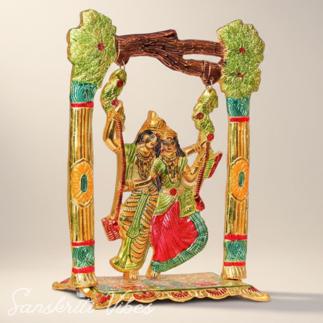 Colourful Radha Krishna Metal Idol on Swing (Jhula) – Glossy Finish Decorative Showpiece for Home Décor & Gifting | Sanskriti Vibes - Retail Maharaj
