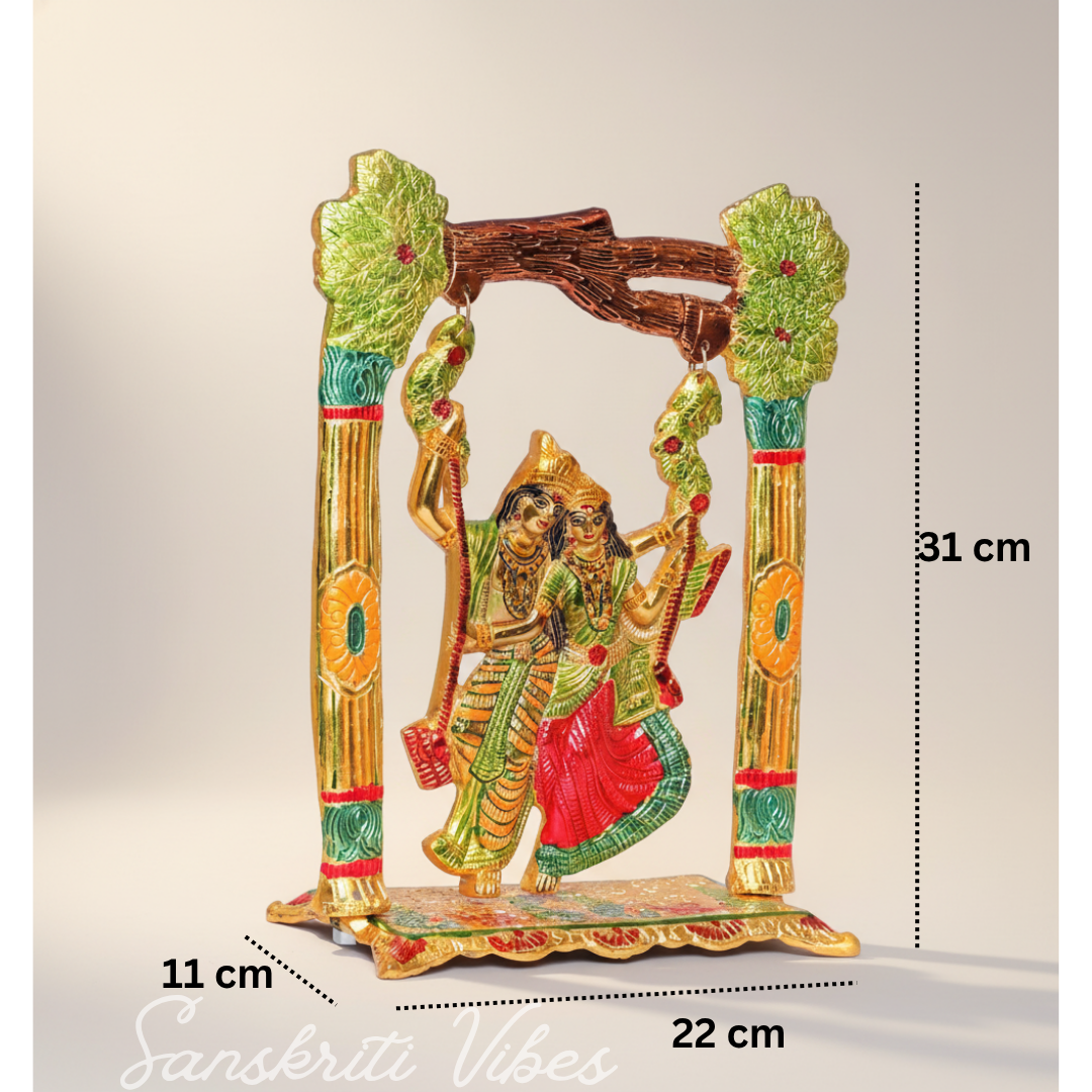 Colourful Radha Krishna Metal Idol on Swing (Jhula) – Glossy Finish Decorative Showpiece for Home Décor & Gifting | Sanskriti Vibes - Retail Maharaj
