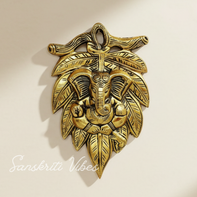 Metal Handicraft Peepal Patta Ganesha For Wall Hanging Rooms Aluminium Decorative Ganesh Wall Art For Home Temple And Gift - Retail Maharaj