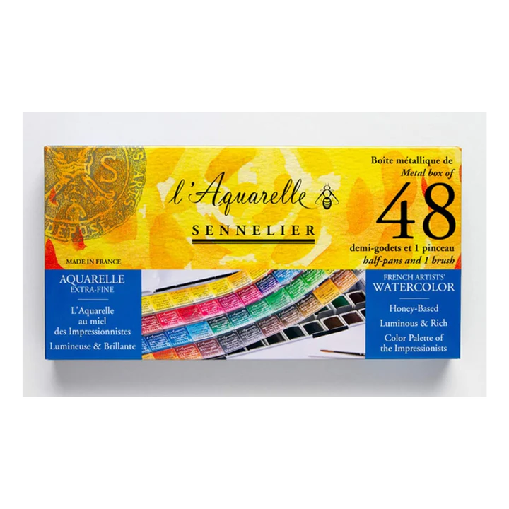 Sennelier l'Aquarelle French Artists' Watercolor Set of 48 Half Pans in Metal Box - Retail Maharaj