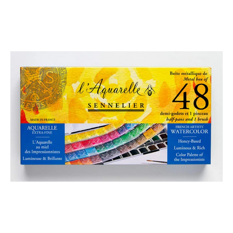 Sennelier l'Aquarelle French Artists' Watercolor Set of 48 Half Pans in Metal Box - Retail Maharaj
