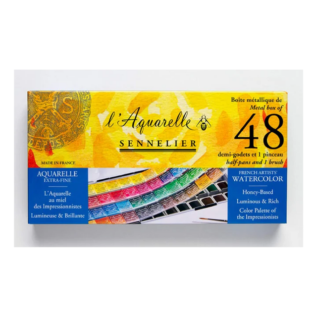 Sennelier l'Aquarelle French Artists' Watercolor Set of 48 Half Pans in Metal Box - Retail Maharaj