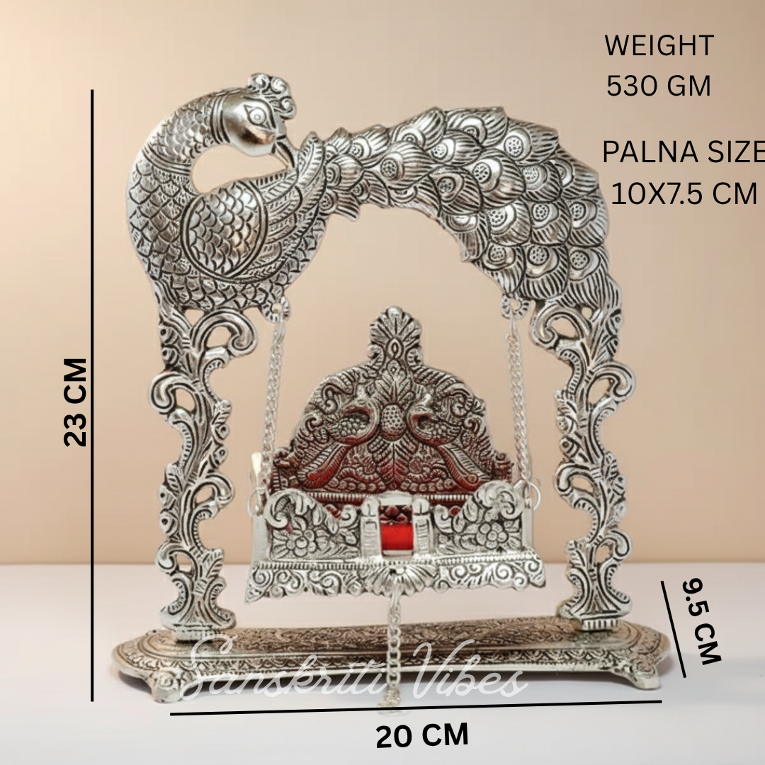 Metal Laddu Gopal Jhula – Silver-Plated Decorative Krishna Palna for Home, Temple, Office & Festive Gifting - Retail Maharaj