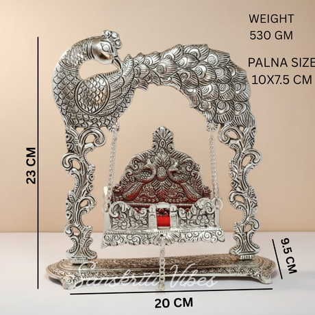 Metal Laddu Gopal Jhula – Silver-Plated Decorative Krishna Palna for Home, Temple, Office & Festive Gifting - Retail Maharaj