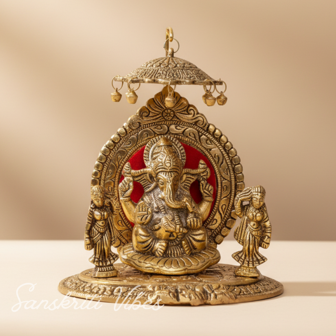 Riddhi Siddhi Ganesha Metal Statue for Temple Pooja – Handcrafted Aluminium Ganpati Idol for Worship & Home Decor (Glossy Finish, Made in India)