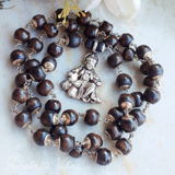 Hanuman Ji Silver Shyma Black Round Tulsi Beads Mala – 20 Inch 92.5% Pure Silver Devotional Necklace for Ram Devotees - Retail Maharaj
