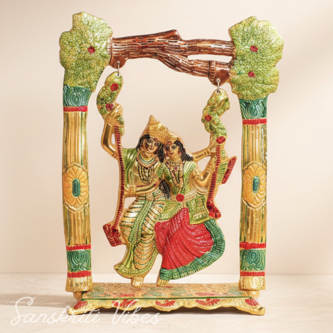 Colourful Radha Krishna Metal Idol on Swing (Jhula) – Glossy Finish Decorative Showpiece for Home Décor & Gifting | Sanskriti Vibes - Retail Maharaj