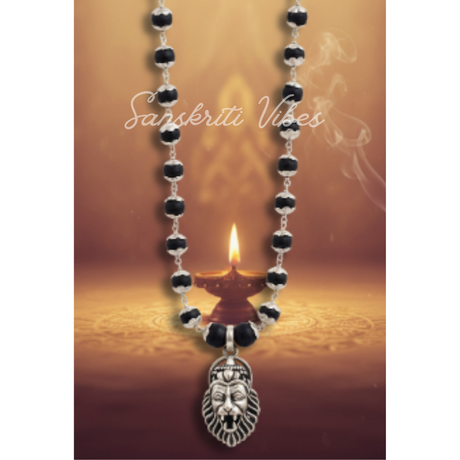 Narsingh Bhagwan Silver Locket with Silver Flower Cap Tulsi Beads Mala – 20 Inch 92.5% Pure Silver Devotional Necklace - Retail Maharaj