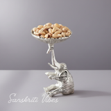 Metal Elephant Dry Fruit Bowl Showpiece Silver Polish Decorative Bowl for Home and Office Table - Retail Maharaj