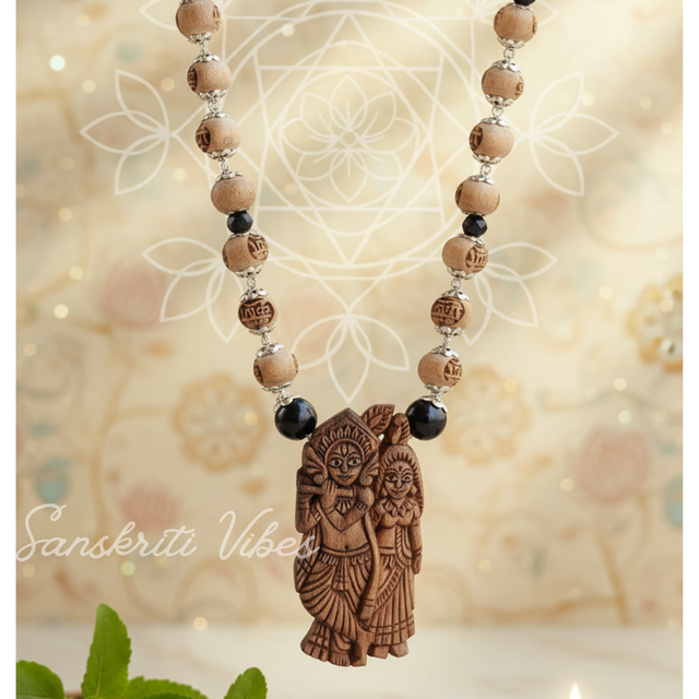 Jugal Kishori Silver Tulsi Mala – Classic 54 Beads with Radha Krishna Locket, 92.5% Pure Silver - Retail Maharaj
