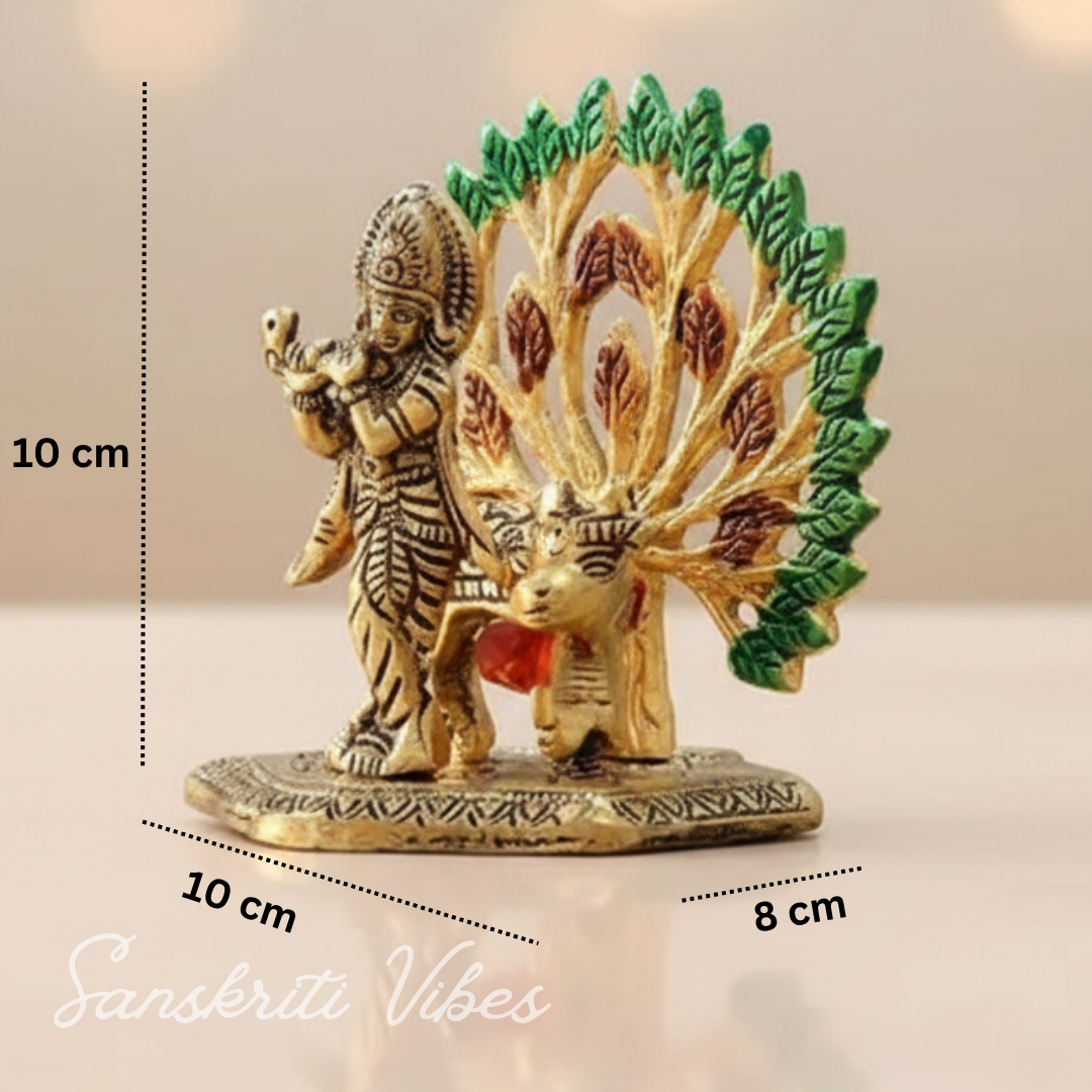 Kalpavriksha Tree with Cow & Krishna Idols – Gold Plated Metal Decorative Showpiece for Home Décor & Gifting | - Retail Maharaj