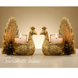 Set of 2 pcs Metal Dancing Peacock Pair Candle Holder Vastu Figurine for Home Décor, Tabletop, Living Room and Office - Retail Maharaj