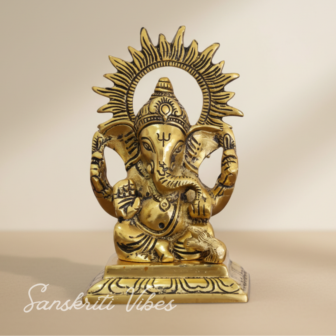 White Metal Gold Plated Ganesh Sitting On Chocki Showpiece Idol For Home Decor And Gift Purpose Decorative Showpiece 15 Cm Aluminium Ganpati Murti - Retail Maharaj