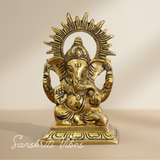 White Metal Gold Plated Ganesh Sitting On Chocki Showpiece Idol For Home Decor And Gift Purpose Decorative Showpiece 15 Cm Aluminium Ganpati Murti - Retail Maharaj