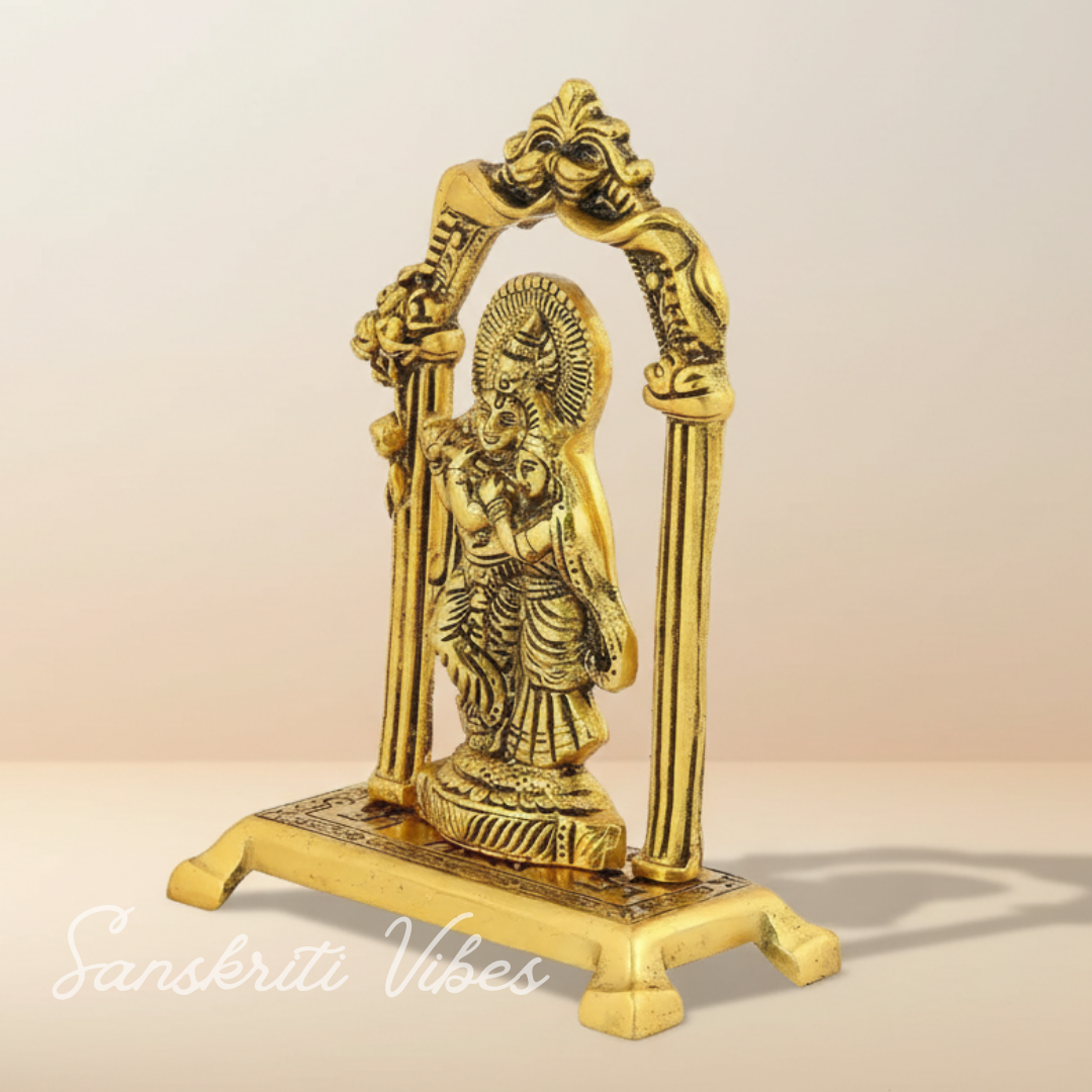 Radha Krishna Standing Under Mehrab – Glossy Aluminium Metal Handicraft Showpiece for Home Décor & Gifting | - Retail Maharaj