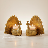 Set of 2 pcs Metal Dancing Peacock Pair Candle Holder Vastu Figurine for Home Décor, Tabletop, Living Room and Office - Retail Maharaj