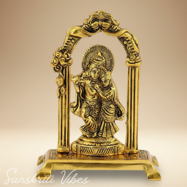 Radha Krishna Standing Under Mehrab – Glossy Aluminium Metal Handicraft Showpiece for Home Décor & Gifting | - Retail Maharaj