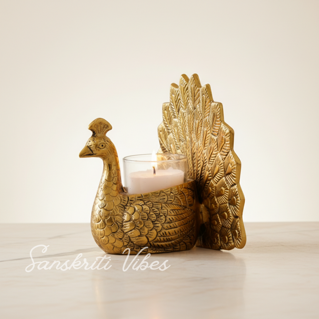 Set of 2 pcs Metal Dancing Peacock Pair Candle Holder Vastu Figurine for Home Décor, Tabletop, Living Room and Office - Retail Maharaj