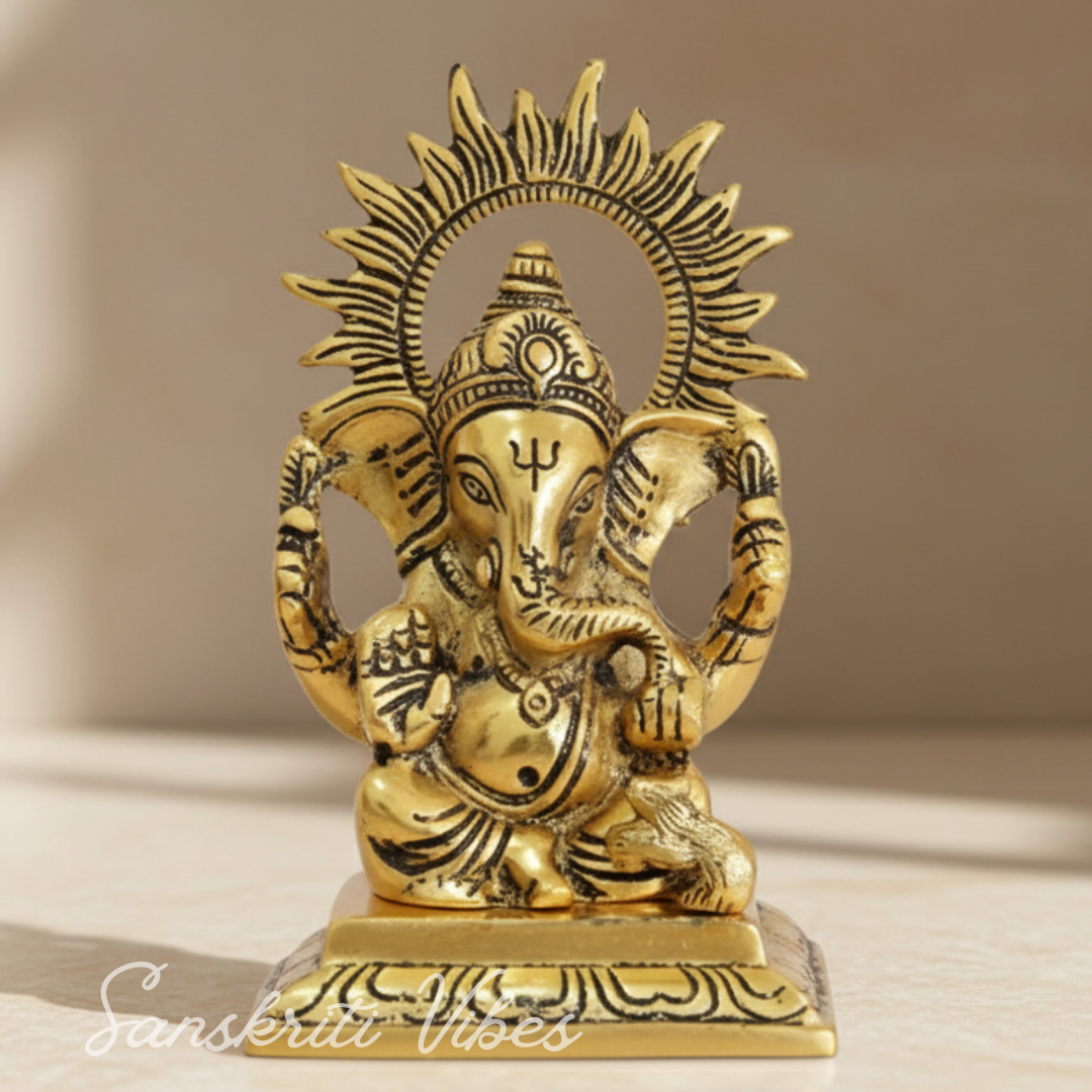 White Metal Gold Plated Ganesh Sitting On Chocki Showpiece Idol For Home Decor And Gift Purpose Decorative Showpiece 15 Cm Aluminium Ganpati Murti - Retail Maharaj