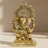 White Metal Gold Plated Ganesh Sitting On Chocki Showpiece Idol For Home Decor And Gift Purpose Decorative Showpiece 15 Cm Aluminium Ganpati Murti - Retail Maharaj