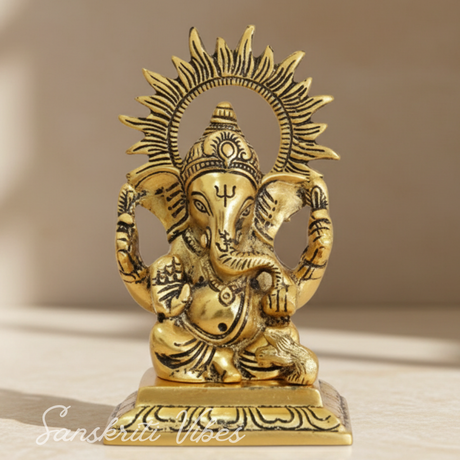White Metal Gold Plated Ganesh Sitting On Chocki Showpiece Idol For Home Decor And Gift Purpose Decorative Showpiece 15 Cm Aluminium Ganpati Murti - Retail Maharaj
