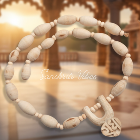 Shri Radha Tilak Design Tulsi Locket Mala – Sacred Prayer Beads for Divine Devotion - Retail Maharaj