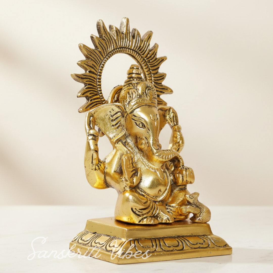 White Metal Gold Plated Ganesh Sitting On Chocki Showpiece Idol For Home Decor And Gift Purpose Decorative Showpiece 15 Cm Aluminium Ganpati Murti - Retail Maharaj