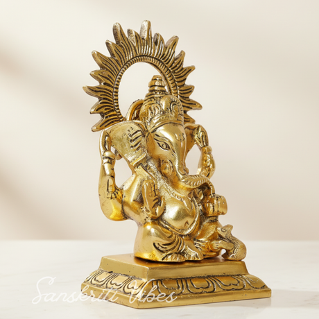 White Metal Gold Plated Ganesh Sitting On Chocki Showpiece Idol For Home Decor And Gift Purpose Decorative Showpiece 15 Cm Aluminium Ganpati Murti - Retail Maharaj