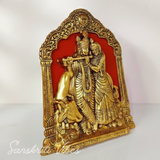 Golden Finish Radha Krishna Idol with Cow – Aluminium Showpiece for Table & Wall Hanging Decorative Home Décor - Retail Maharaj