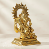 White Metal Gold Plated Ganesh Sitting On Chocki Showpiece Idol For Home Decor And Gift Purpose Decorative Showpiece 15 Cm Aluminium Ganpati Murti - Retail Maharaj