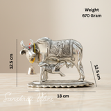 Metal Om Kamdhenu Cow and Calf Statue Decorative Showpiece for Good Luck, Vastu and Feng Shui - Retail Maharaj