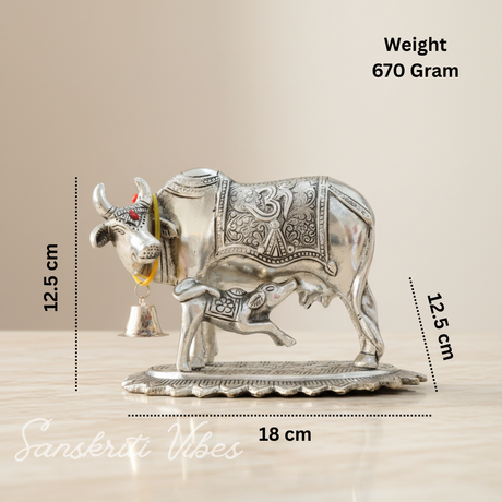 Metal Om Kamdhenu Cow and Calf Statue Decorative Showpiece for Good Luck, Vastu and Feng Shui - Retail Maharaj