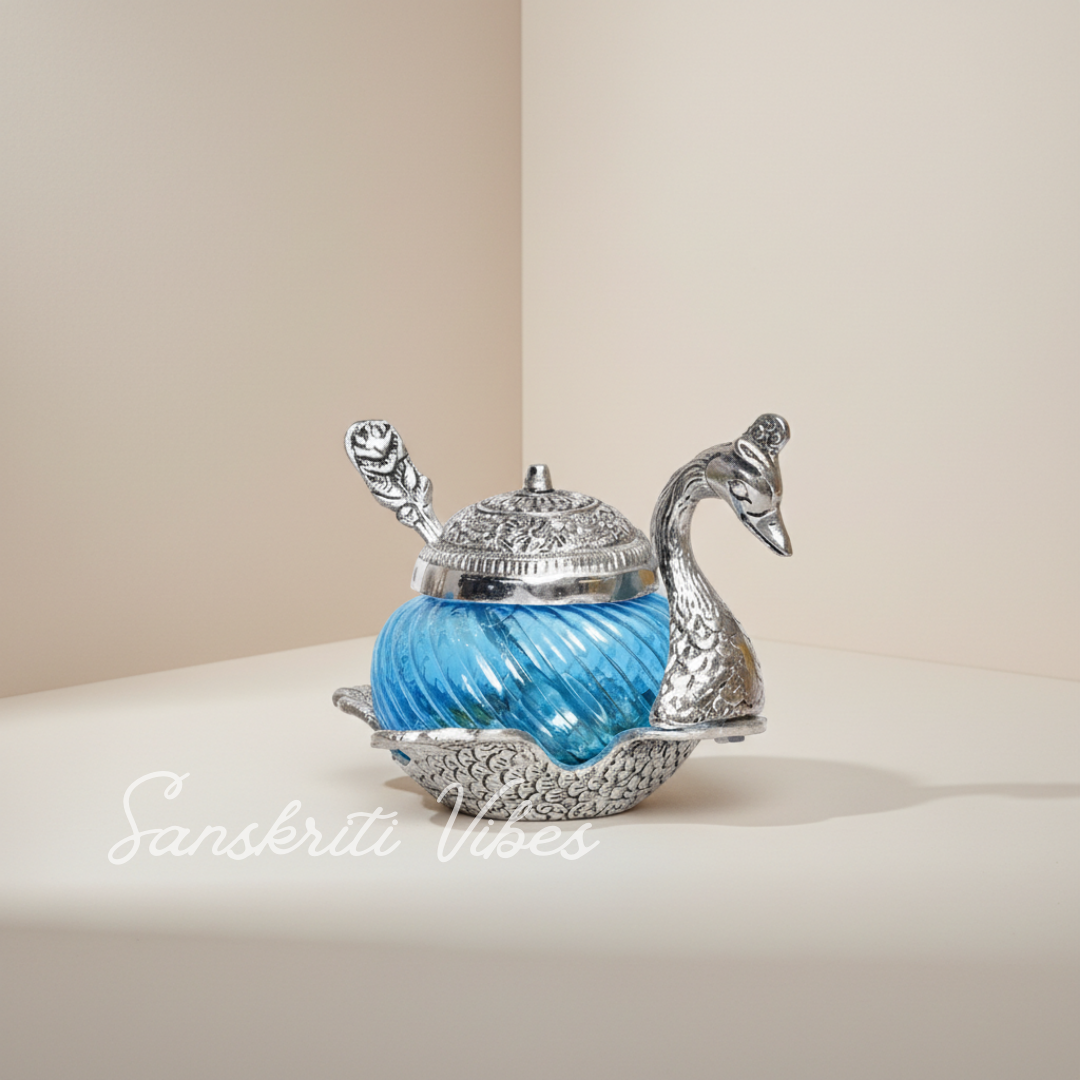 Metal Duck Shape Glass Bowl with Spoon Silver Finish Decorative Dry Fruit Bowl for Home and Office - Retail Maharaj