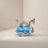 Metal Duck Shape Glass Bowl with Spoon Silver Finish Decorative Dry Fruit Bowl for Home and Office - Retail Maharaj