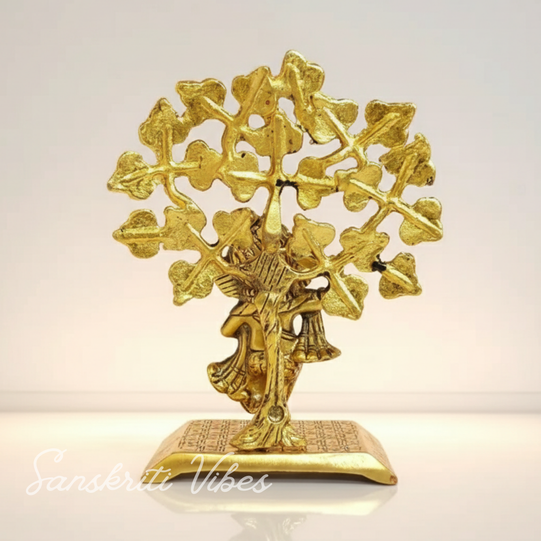 Metal Ganesha Statue Playing Damru Standing Under Tree Aluminium Ganpati Murti For Home Decor Pooja Room And Gift Purpose - Retail Maharaj