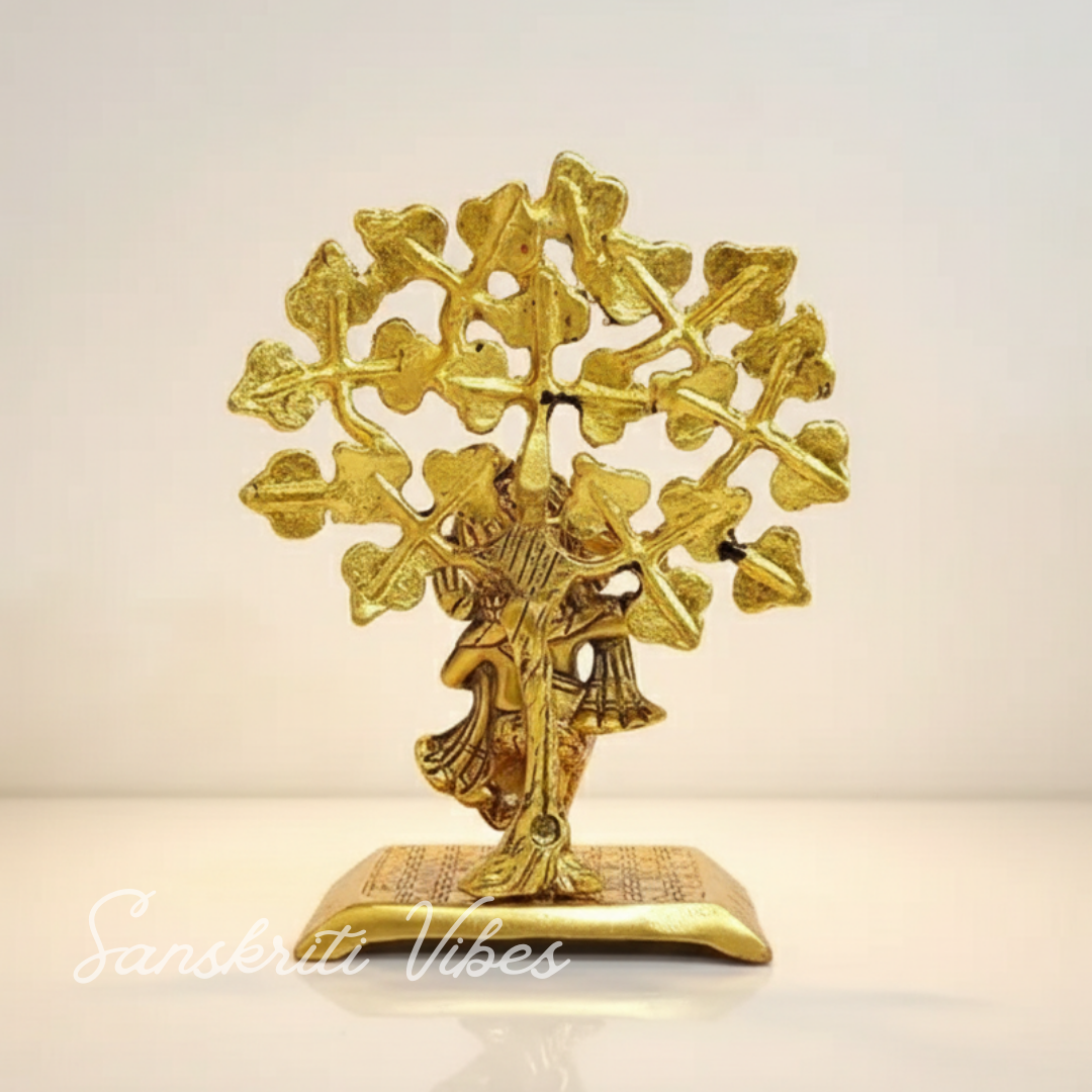 Metal Ganesha Statue Playing Damru Standing Under Tree Aluminium Ganpati Murti For Home Decor Pooja Room And Gift Purpose - Retail Maharaj