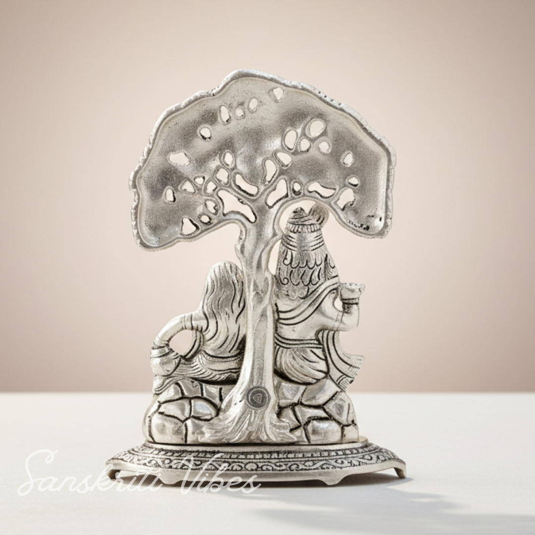 Metal Radha Krishna Idol Under Tree | Silver Decorative Showpiece Statue for Puja Room, Home & Office Desk – 18 cm Spiritual Gift - Retail Maharaj