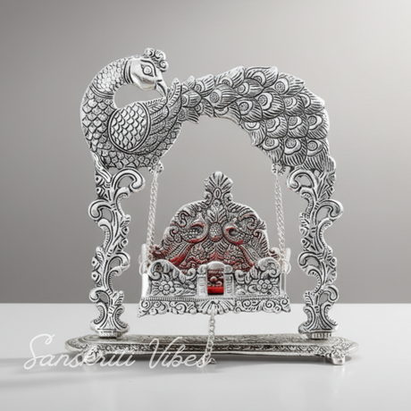 Metal Laddu Gopal Jhula – Silver-Plated Decorative Krishna Palna for Home, Temple, Office & Festive Gifting - Retail Maharaj