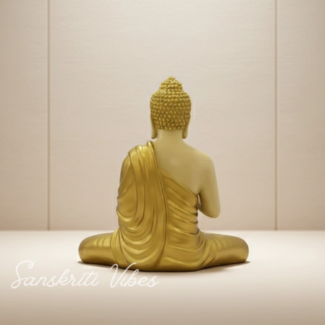 Meditating Golden Color Buddha Idol Statue Showpiece for Home Garden Living Room Decor Decoration Gift Gifting Items, 14 inches / 35cm / 1 Feet, Buddha - Retail Maharaj