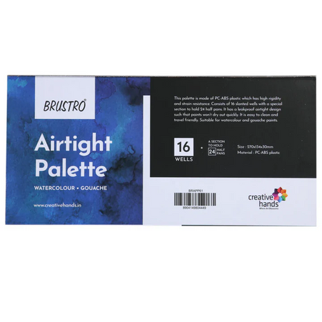 Brustro Artists Airtight Palette 16 Wells with Half Pan Section and Removable Tray - Retail Maharaj