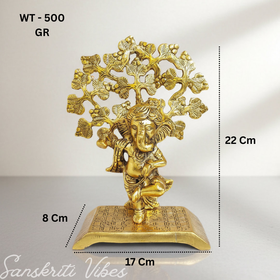 Metal Ganesha Statue Playing Damru Standing Under Tree Aluminium Ganpati Murti For Home Decor Pooja Room And Gift Purpose - Retail Maharaj