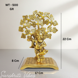 Metal Ganesha Statue Playing Damru Standing Under Tree Aluminium Ganpati Murti For Home Decor Pooja Room And Gift Purpose - Retail Maharaj
