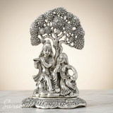 Metal Radha Krishna Idol Under Tree | Silver Decorative Showpiece Statue for Puja Room, Home & Office Desk – 18 cm Spiritual Gift - Retail Maharaj