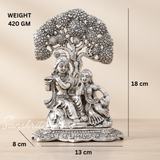 Metal Radha Krishna Idol Under Tree | Silver Decorative Showpiece Statue for Puja Room, Home & Office Desk – 18 cm Spiritual Gift - Retail Maharaj